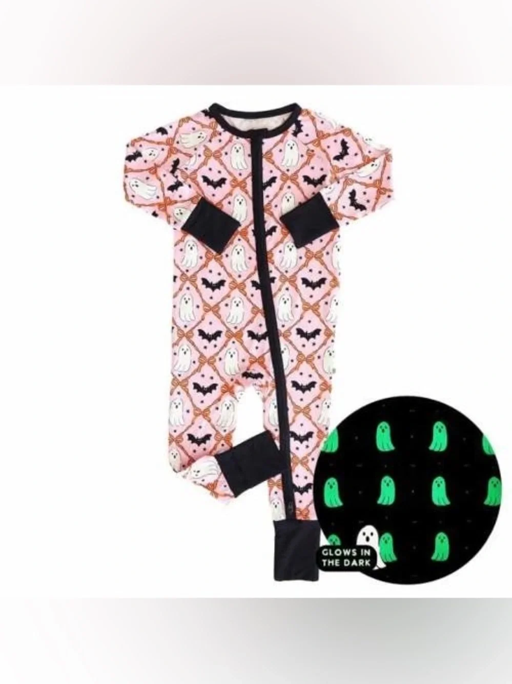 Caden Lane Boo Babes Glow in the Dark Bamboo Zip Romper 12-18 Months NWT